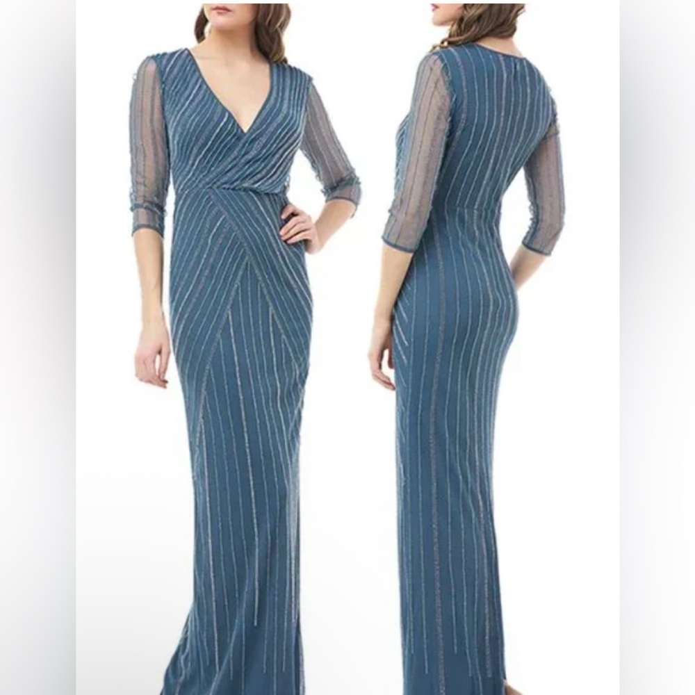 NWT JS Collections Fully‎ Beaded Evening Gown in Teal Blue - 6